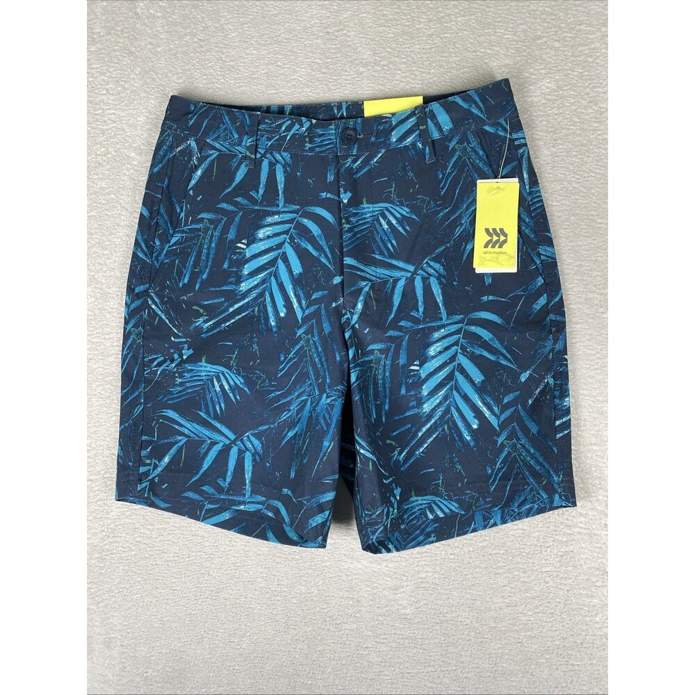 All In Motion Hybrid Shorts Men's Small 7" New Tropical Leaf Print Blue
